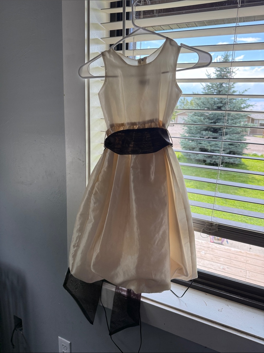 Girls Cream Formal Dress with Black Sash